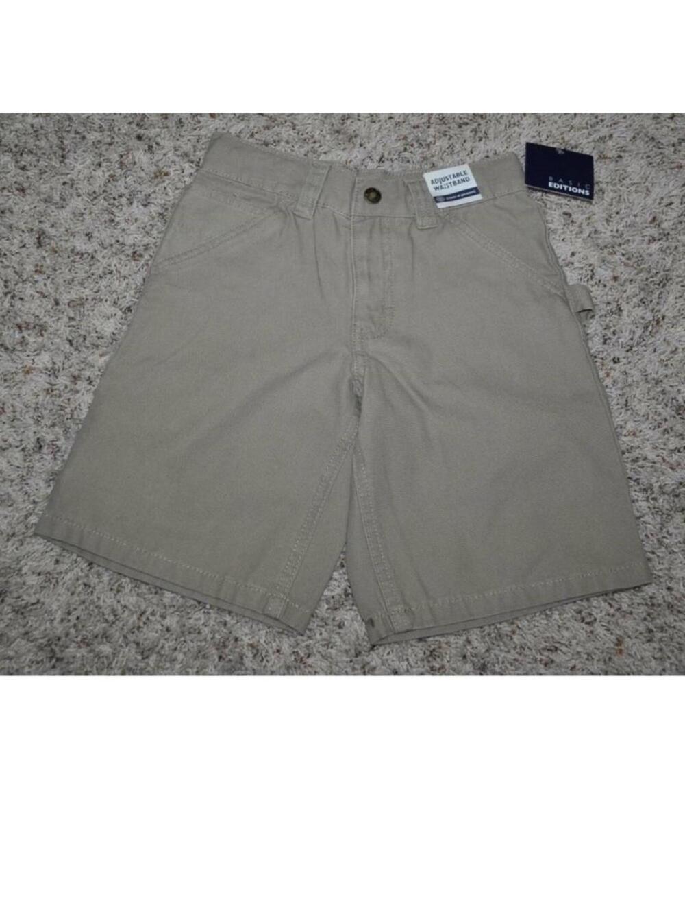Boys Carpenter Shorts Khaki 8 Canvas Summer Adjustable Waist Basic Editions